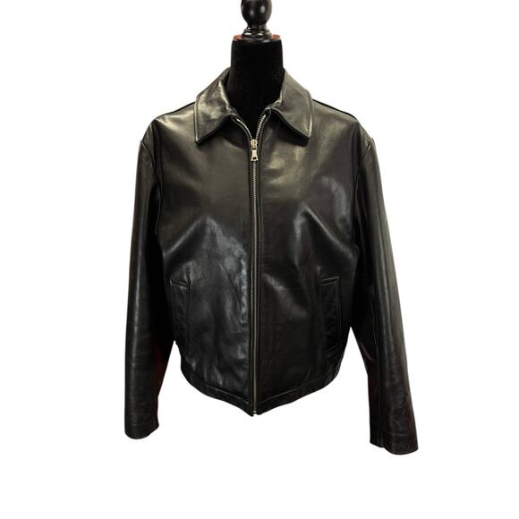 Banana Republic Black Leather Jacket Men’s Medium Classic Zip-Up Moto Style - Picture 1 of 12